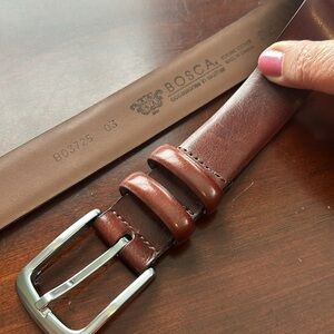 BOSCA Canadian Leather belt size 32 nwot silver square buckle chestnut brown